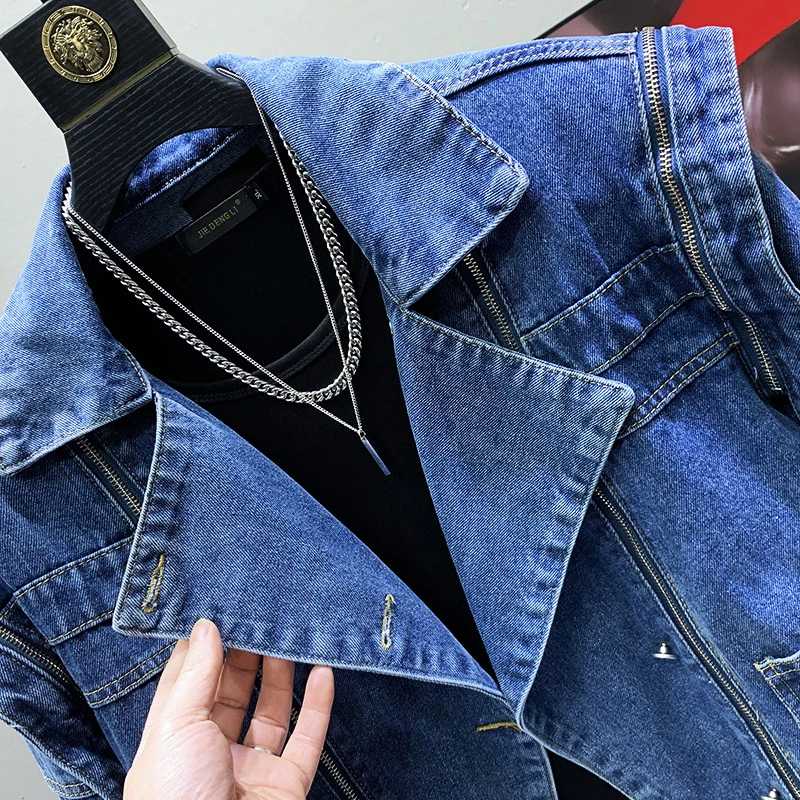 PFHQ Loose Niche Design Shoulder Pad Men\'s Trendy Casual Denim Coat High Quality Street Elegant 2023 Spring Stylish Jackets New