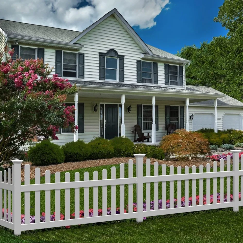 

White Vinyl All American Fence Kit - 3.5ft High x 6ft Wide, Easy Installation Outdoor Picket Fence with 1 Panel and 1 Post