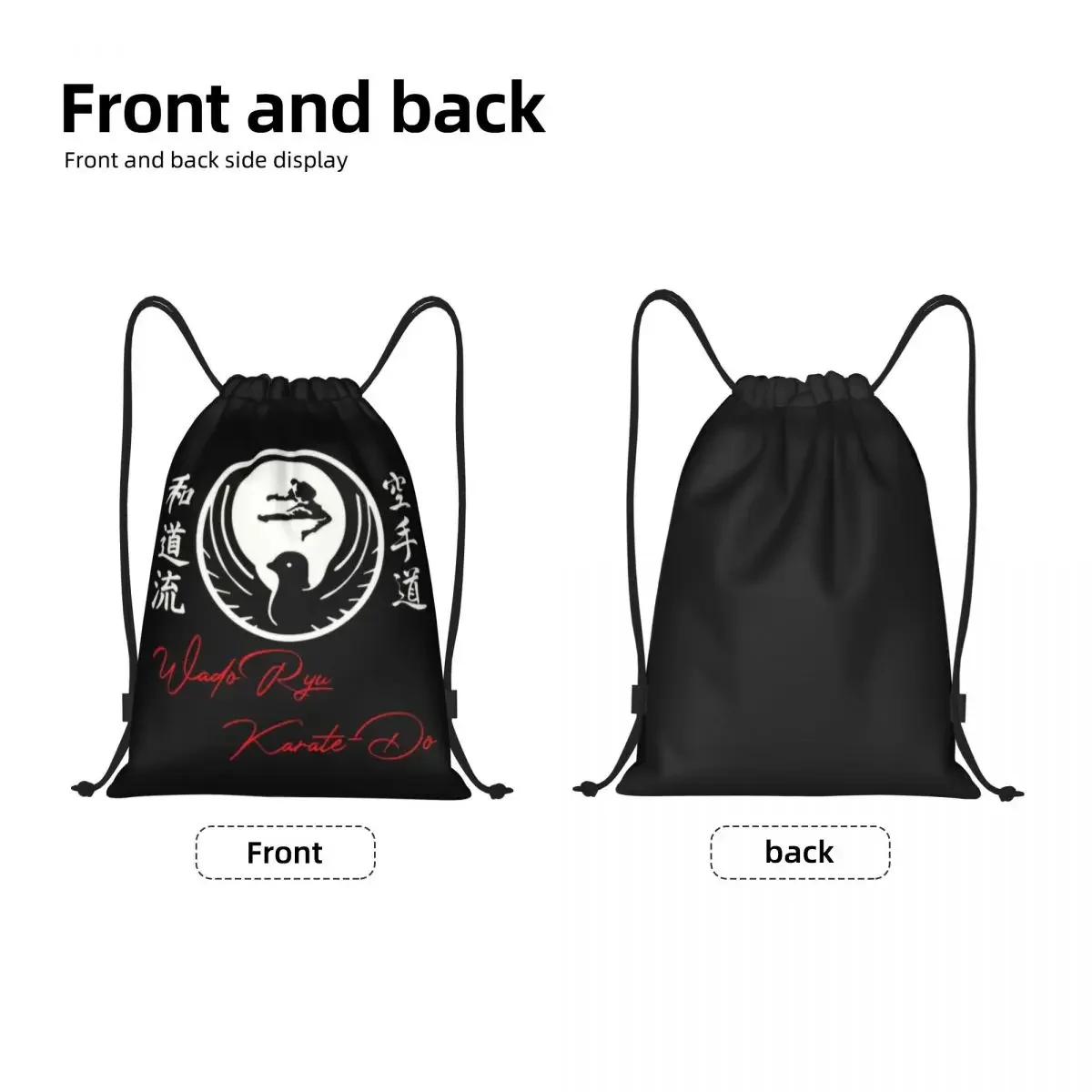 Custom Wado Ryu Karate Drawstring Bags for Training Yoga Backpacks Women Men Japanese Mixed Martial Arts Sports Gym Sackpack