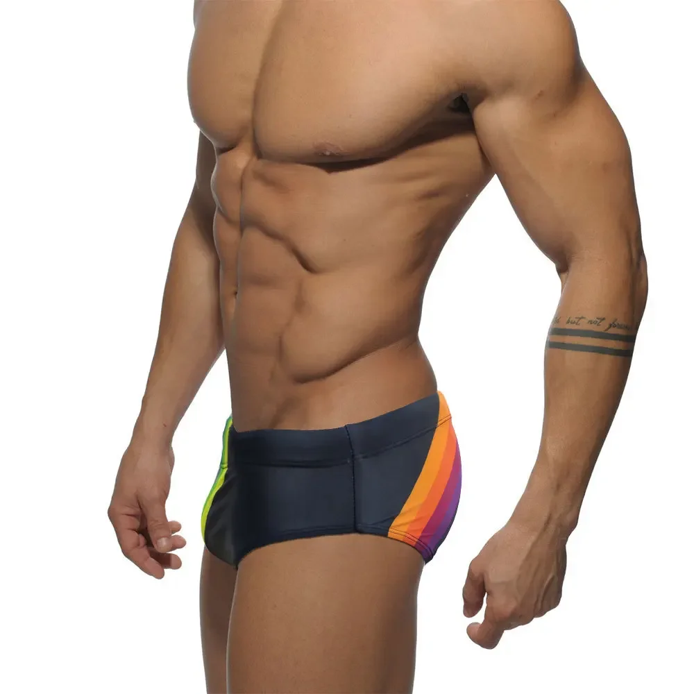 Sexy Rainbow Stripes Swimsuit Men Swimwear Swim Briefs Bikini Trunks Shorts Underwear Male Beach Surf Bath Suit Wear Panties