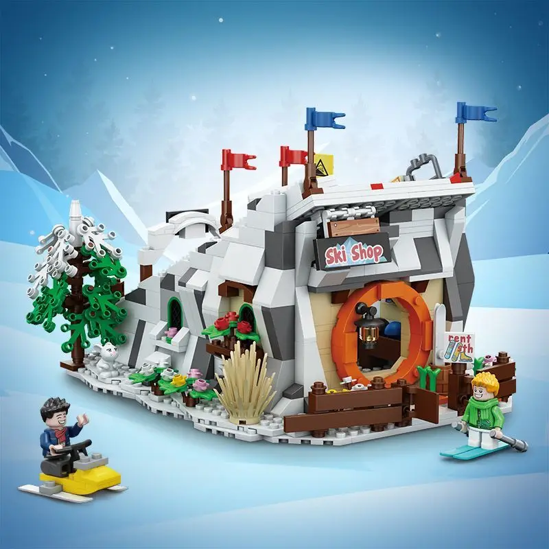 936PCS Ideas Winter Ski Resort Skiing Park Building Blocks With 2 Figures Construction Bricks Set Toy Gift For Children Kids