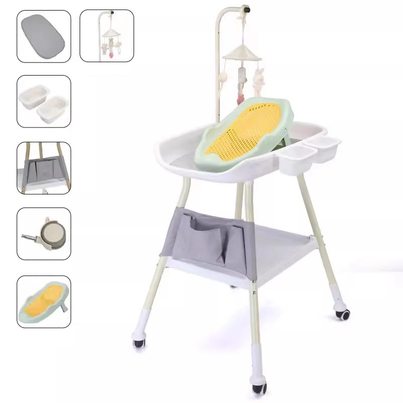 2 in 1 Baby Bath & Infant Diaper Changing Table with Free Changing Pad Included And Wheels