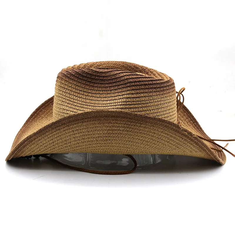

Unisex Foldable Vintage Western Cowboy Straw Hat Wide Brim Sun Protection with Sunflower Belt for Summer Autumn