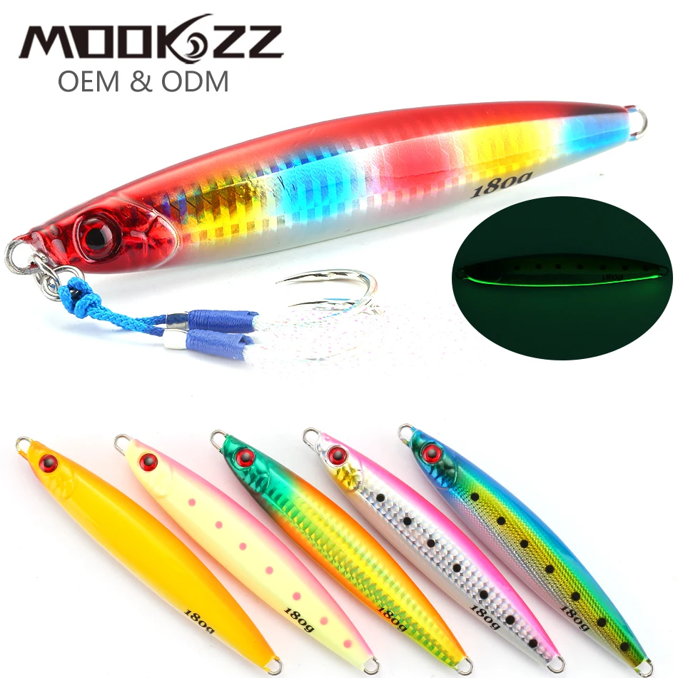 MOOKZZ  Slow pitch jig 100g150g 180g 200g 220g Shore Casting Jigging Spoon Lure Glow SeaFishing Lure WIth Hook