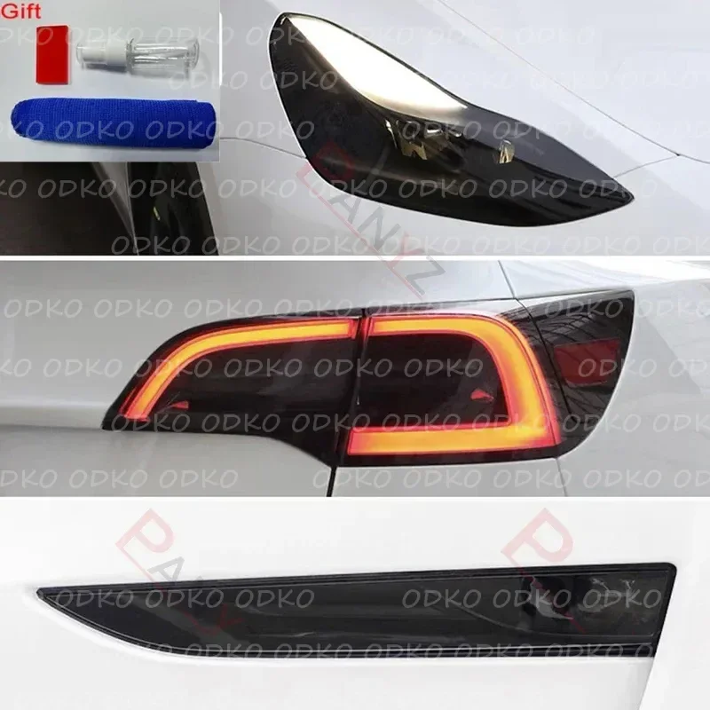 

Для Tesla Model 3 Y Черненая тонировочная пленка, полный комплект фар, задний фонарь, порт зарядки противотуманных фар, Стайлинг автомобиля, пленка из ТПУ, меняющая цвет