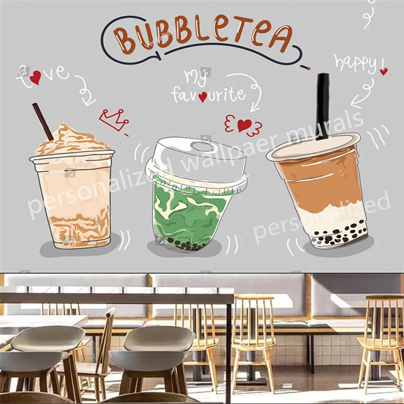 

Custom Bubble Tea Soft Drinks Wall Paper 3D Afternoon Tea Shop Industrial Decor Background Mural Wallpapers Papel De Parede