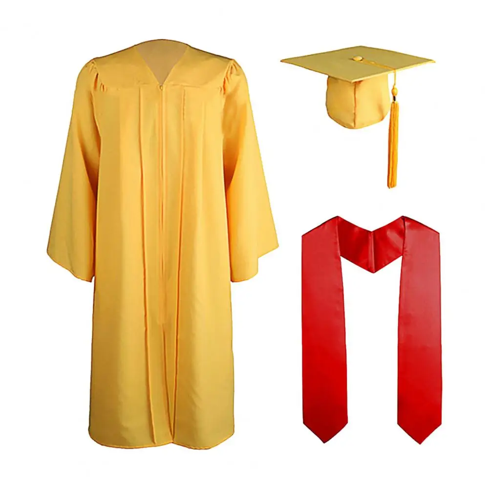 3Pcs Adult Graduation Gown Hat Set Unisex School Uniform Bachelor Costume Set Academic Gown Fringed Academic Hat Cape Set