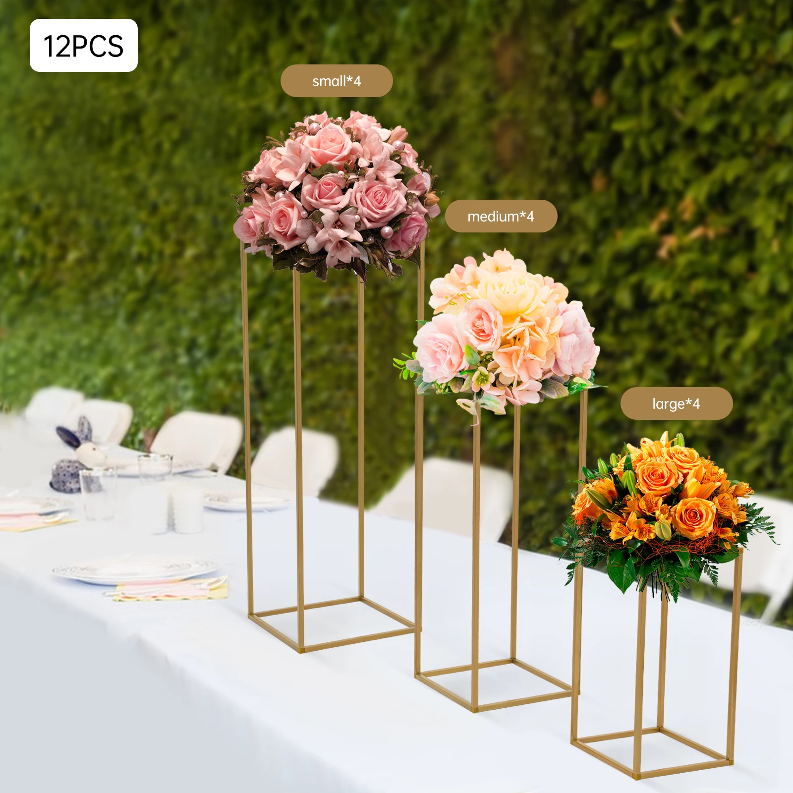 12Pcs Metal Flower Stand, Wedding Centerpieces, Pillar Rectangular Geometric Flower Rack for Event Party Decor