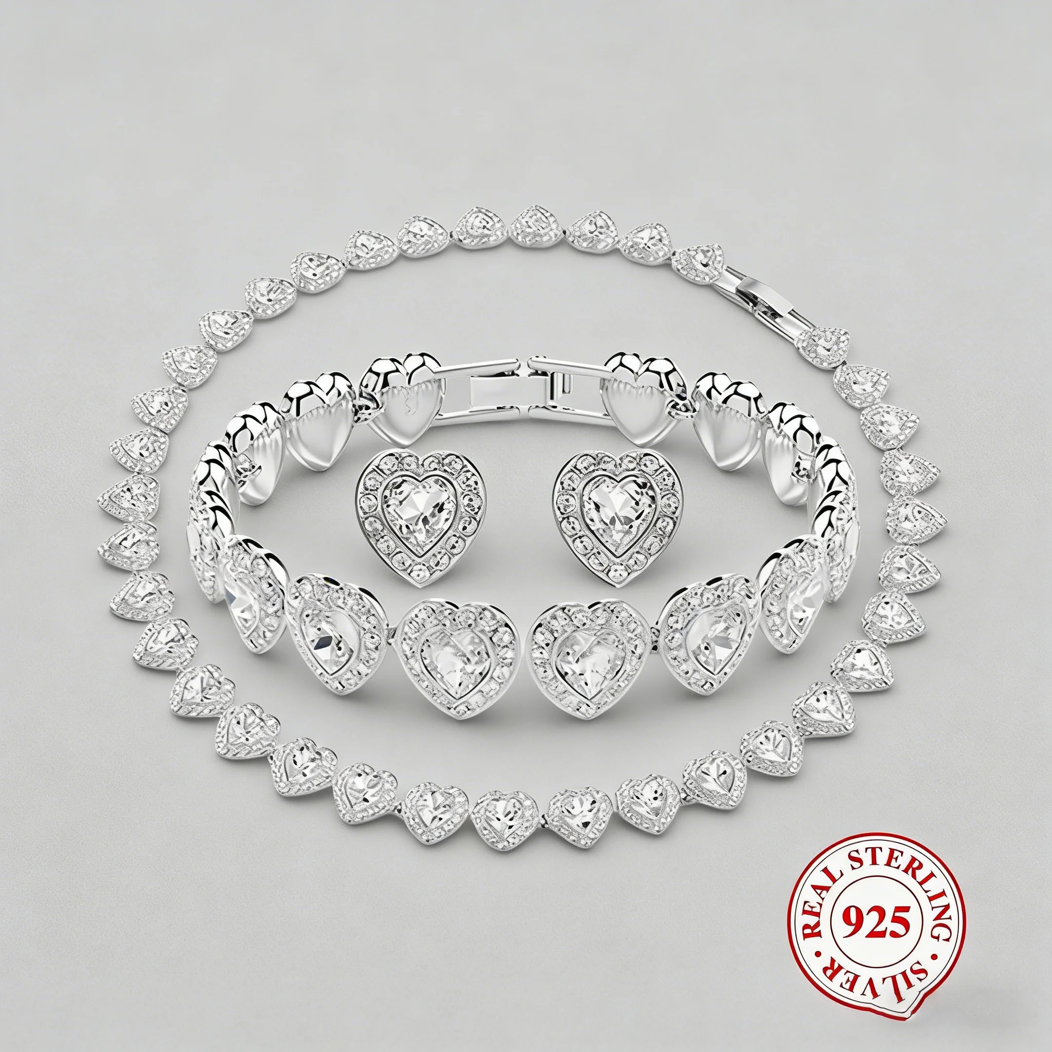 

1 шт. комплект украшений в форме сердца из стерлингового серебра S925, уникальные серьги, браслет, ожерелье, для повседневного использования, для вечеринок и банкетов.