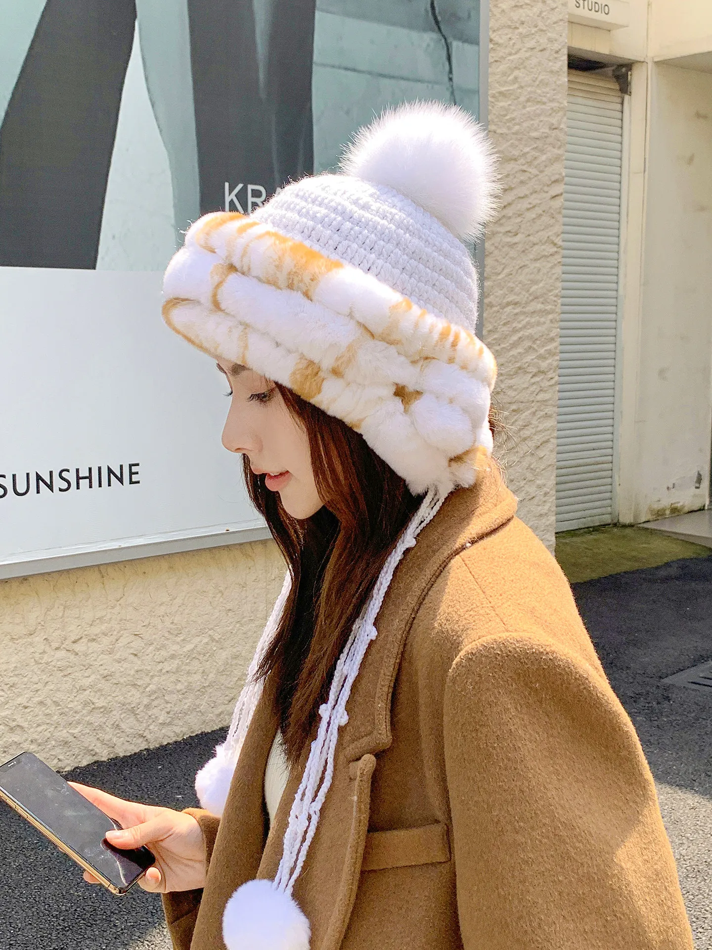 Herbst-Winter Echte Rex-Kaninchenfell-Mütze Dicke Warme Ohrenschutz-Kopfbedeckung Damen Lei Feng Mütze – Detail 19