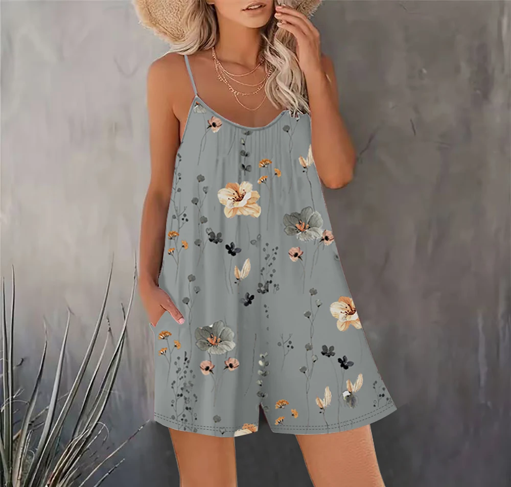 Plus-size Floral Print Camisole Jumpsuit Jumpsuit Casual Sleeveless Jumpsuit Summer With Pockets Women's Plus Size Clothing