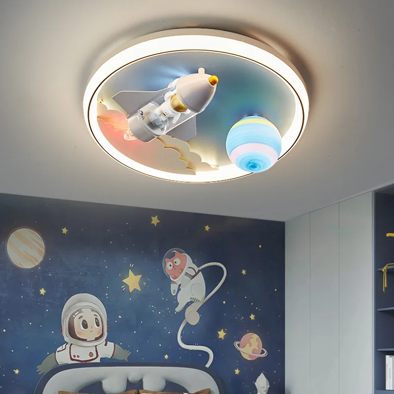 Cartoon Astronaut LED Ceiling Lamps For Children's Room Study Bedroom Kids Room Boy Baby Nursery Modern Home Decoration Lustres