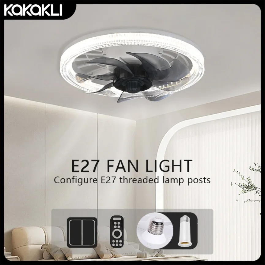 

Modern LED Ceiling Fan Light with Strong Wind and Silent Remote Dimming E27 Ceiling Fan Living Room Bedroom Decorative Light