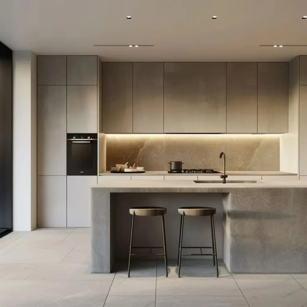 النمط الساحلي الأسترالي المخصص الكامل HDF ورنيش الطلاء الحراري طلاء خزانة المطبخ مخزن يتضمن بالوعة MDF