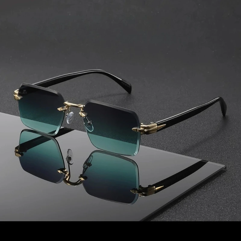 Metal Rimless Sunglasses Metal Hinges Men's Women's Beveled Edge Outdoor UV Protection Eyewear Brand Designer Stylish Glasses