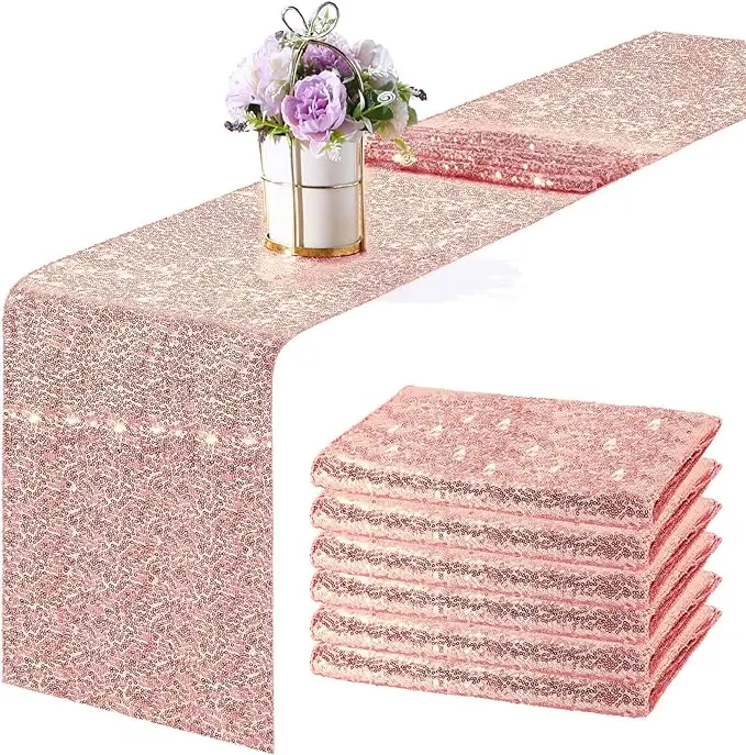 

5pcs Sequin Tablecloth Sparkly Glitter Table Runner for Valentines Wedding Birthday Party Holiday Home Docorations Baby Shower