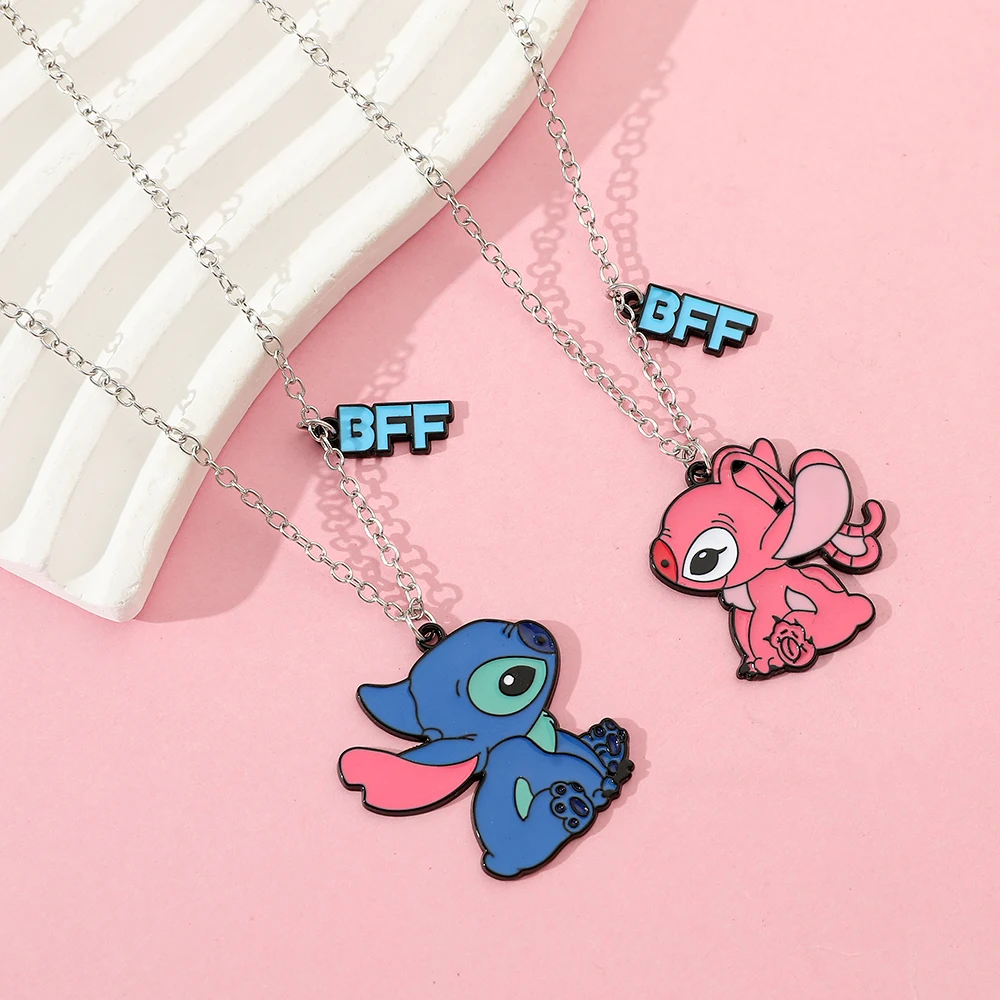 2PCSThis Adorable Pair of Disney Characters Stitch & Lilo Pendant Necklace Makes a Great Birthday or Valentine's Gift.