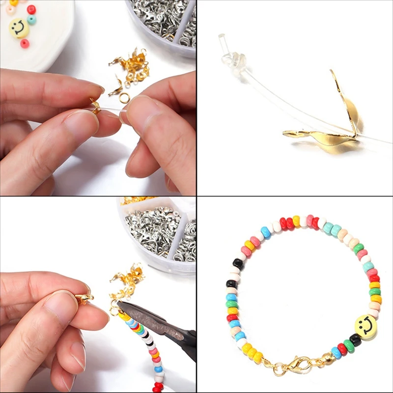 450Pcs/Box Jewelry Making Kits Lobster Clasp Open Jump Rings End Crimps Beads Box Handmade Bracelet Necklace Findings