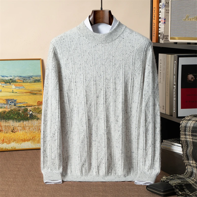 

Мужской свитер-поло из 100% чистого кашемира, жаккардовая вязка 12-го класса, повседневная базовая кофта для ношения поверх одежды