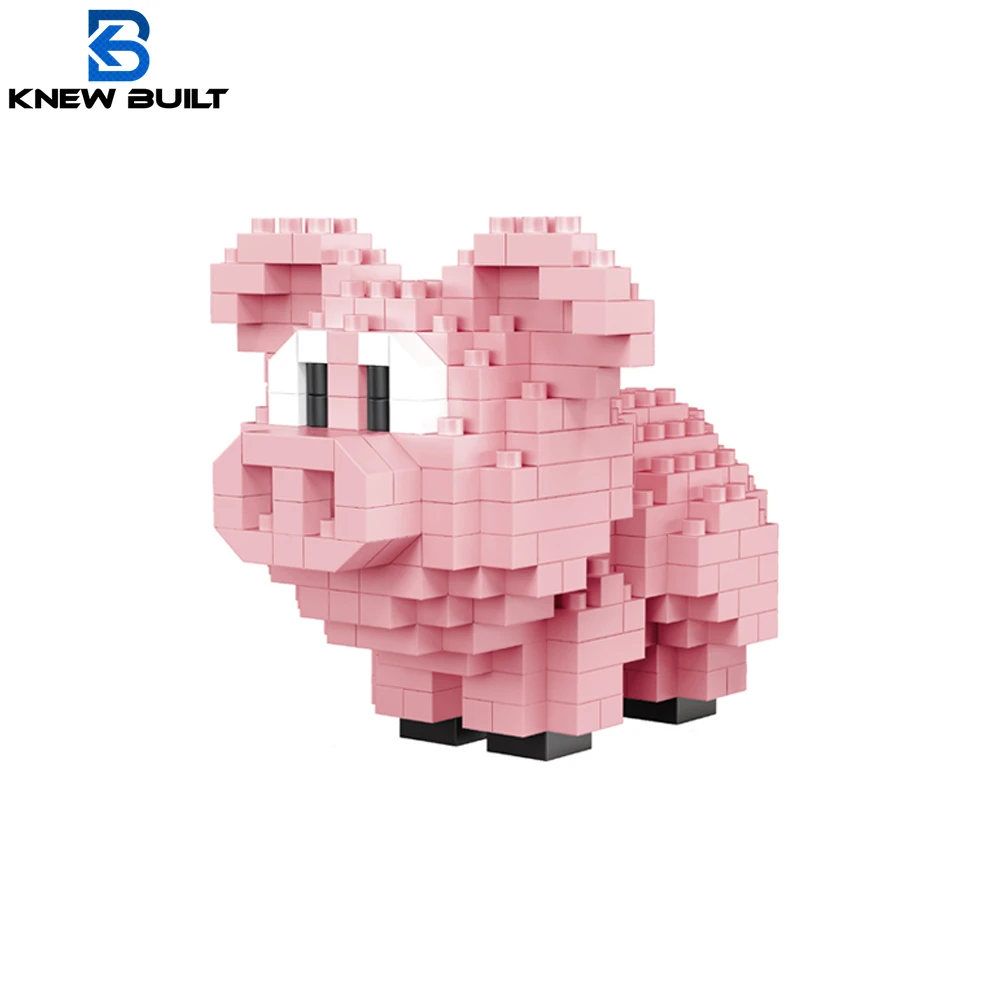 

Pink Pig Puzzle Assembly Building Blocks Toys Animal Series 3D Model Micro Mini Diamond Bricks Pig Panda Hamster Snail