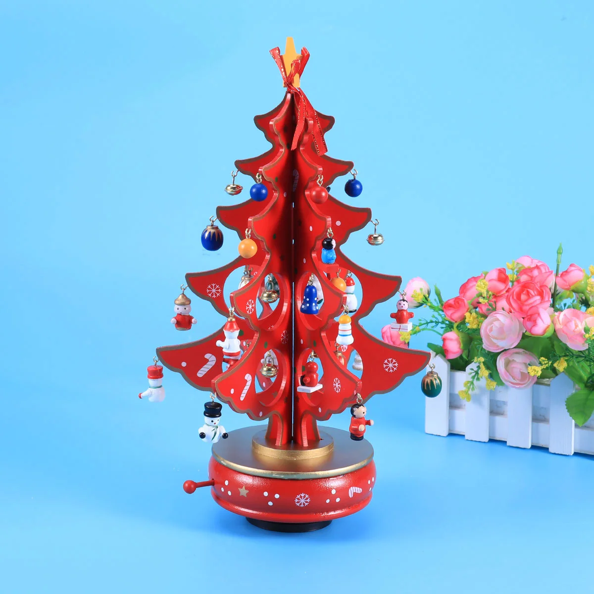 Snow Globe Christmas Present Musical Boxes Xmas Figurine Party Decor Desktop Tree Lights Decorations Hand Crank Wooden