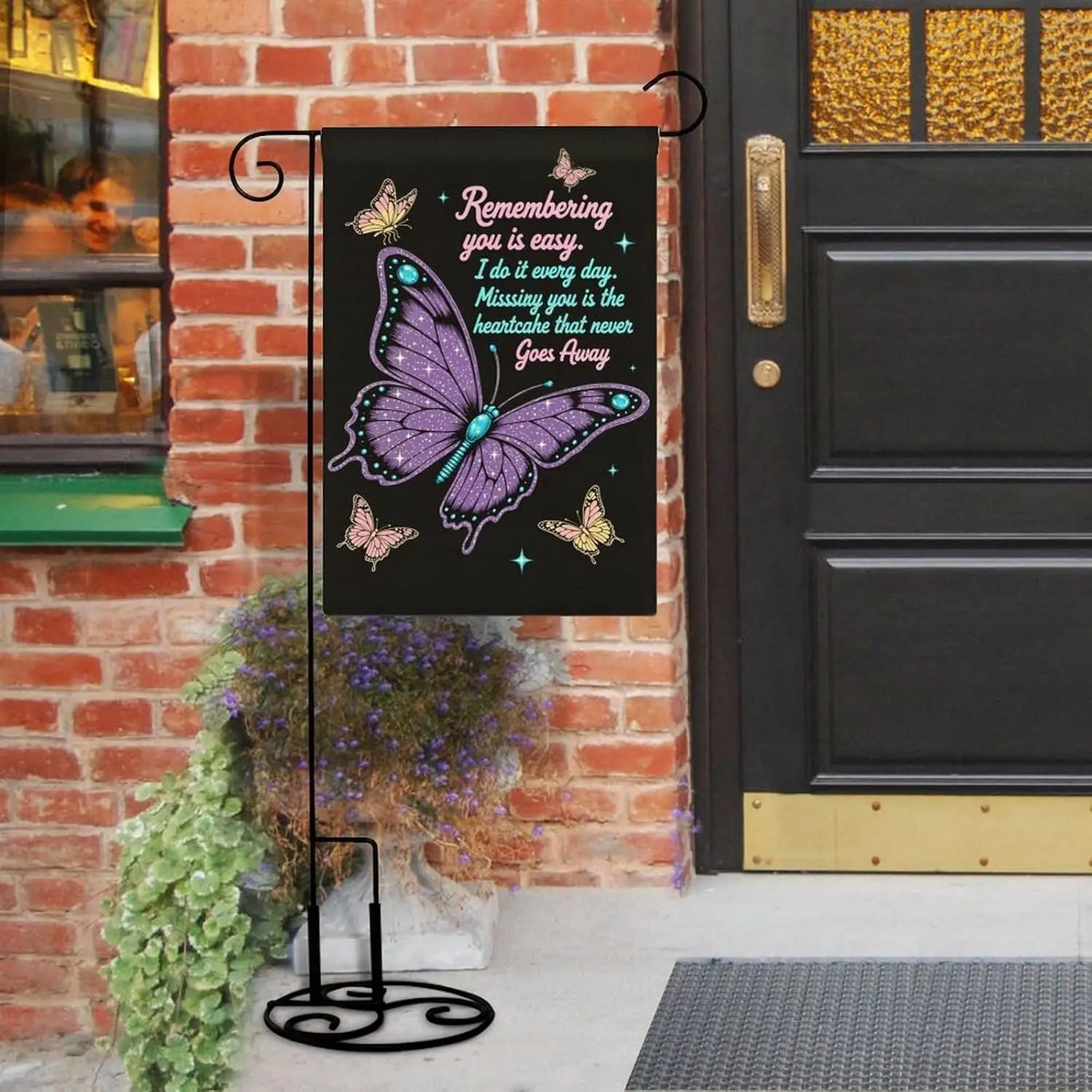 Butterfly Memorial - Large Purple Butterfly, Remember It's Easy for You... Poem 12 * 18 Inch Garden Flag Double Sided Li ZZM