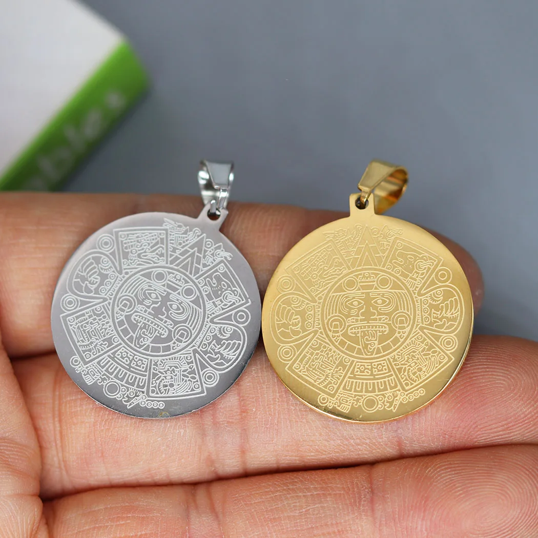 2pcs Stainless Steel Mayan Calendar Amulets Pendant Charms for Jewelry Making Findings DIY Craft Punk Necklace Men Accessories