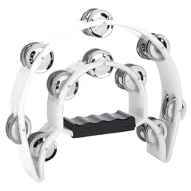 Half Moon Tambourine - Musical Instrument Percussion Drum & Guitar Playing (White)