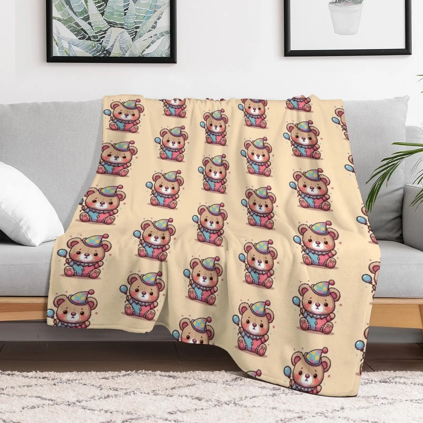 clown bear Throw Blanket Faux Fur Soft Warm Blanket for Bed
