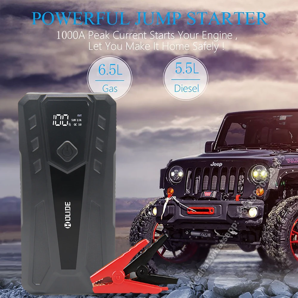 Car Jump Starter with Display, Auto Booster, Battery Charger, Jumper Box with Display, 1000A Peak, 25000mAh, 12V