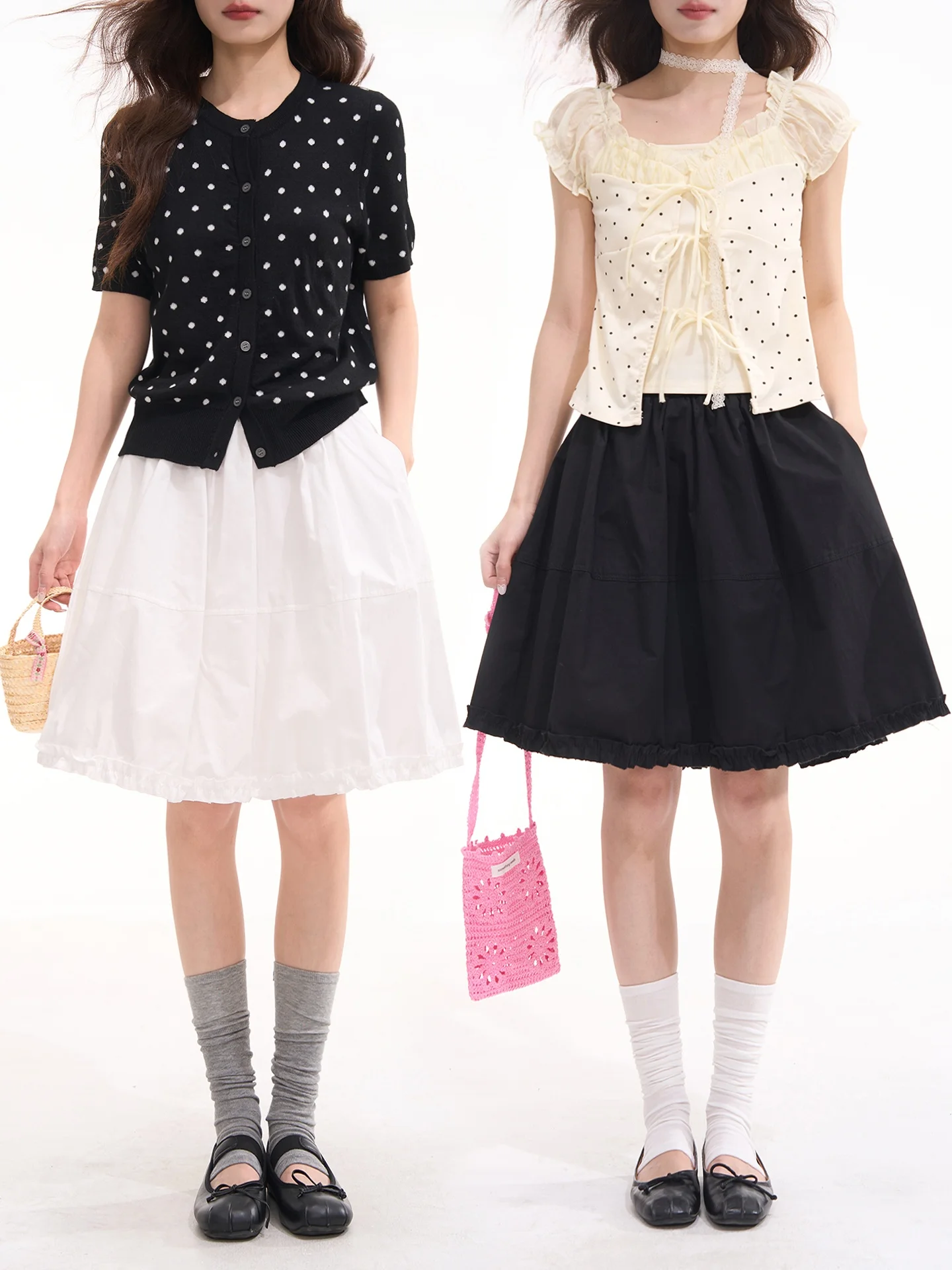 

Весенне-летняя женская хлопковая юбка А-силуэта средней длины с цветочным кружевом, оборками и узором под дерево, универсальная, с высокой талией и эластичным поясом