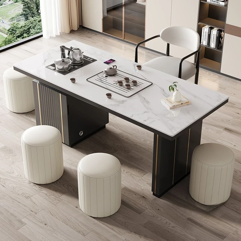 مجموعة طاولة شاي وكرسي من بلاطة الصخور، وبساطة حديثة، وفاخرة خفيفة مع خزانة #1