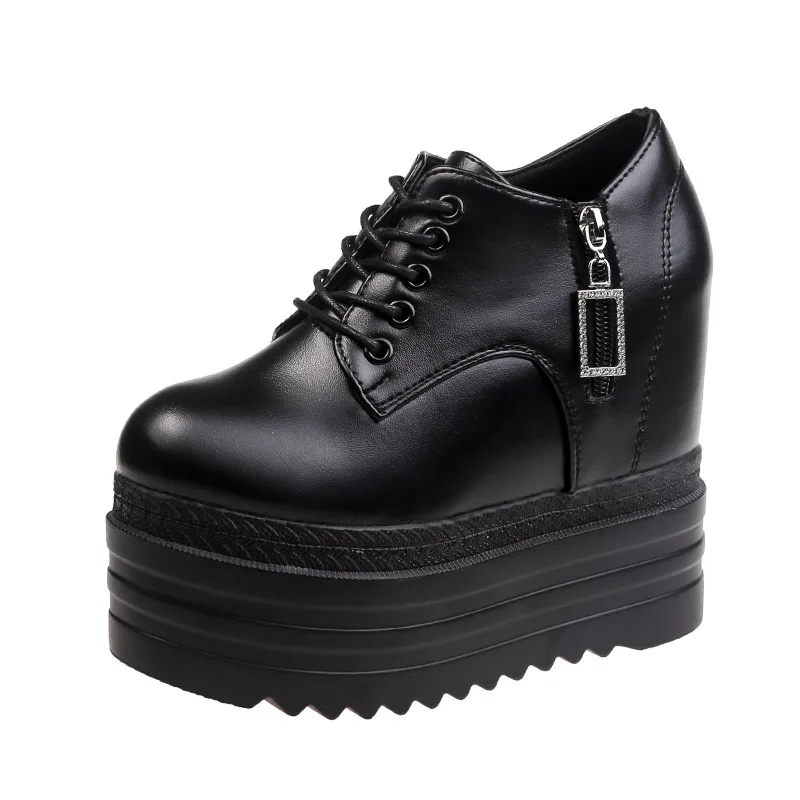 New High Heels Wedges Platform Sneakers 13CM Height Increasing Women Pu Leather Shoes Comfortable Casual Ladies Tennis Shoes
