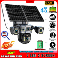 Three Lens Five Screen 4G Solar Camera Dual Solar Panel PIR Human Detection  Security Video IPCamara 6MP 8K Battery CCTV Monitor