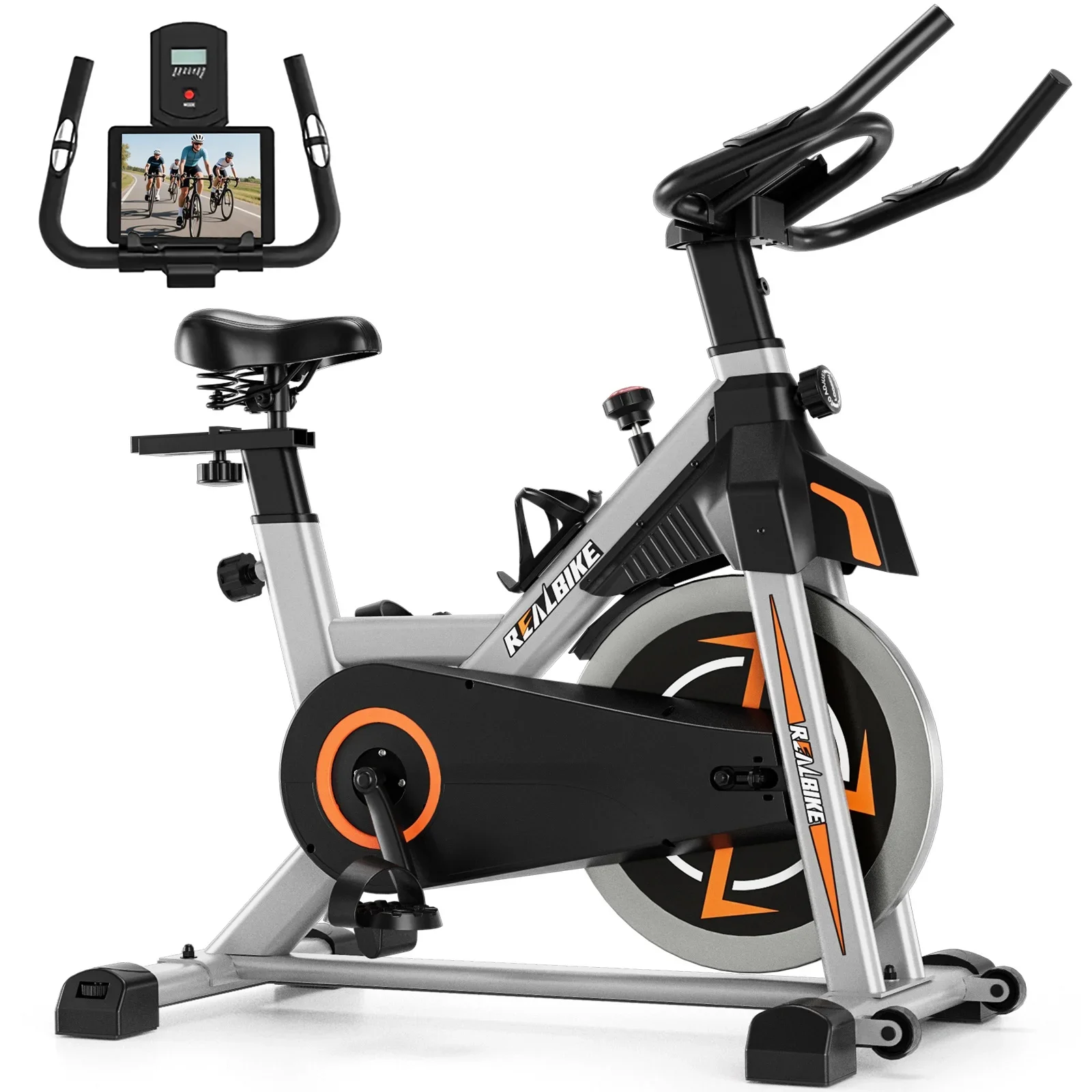 

Silent Indoor Cycling Bike, 330lbs Weight Capacity Exercise Bike with Tablet Holder And LCD Monitor, Adjustable Resistance Stat