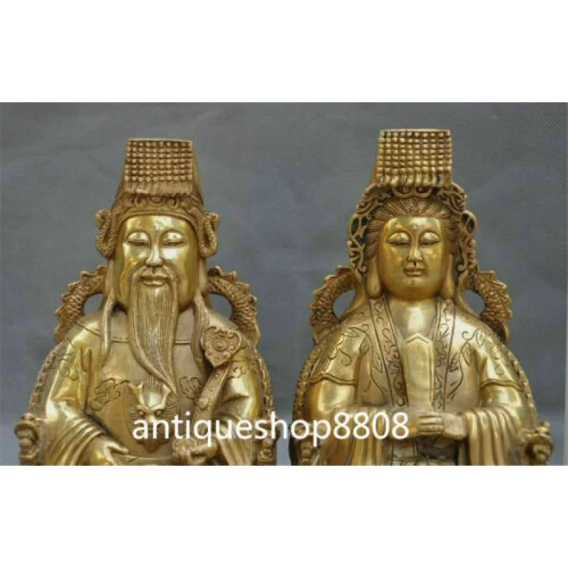 China Taoism Myth Bronze Dragon Jade Emperor Queen Mother Immortal God Pair Stat