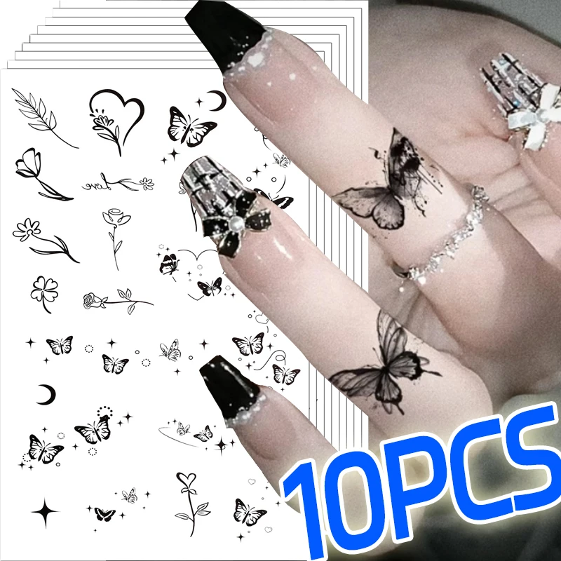 Butterfly Finger Temporary Tattoo Sticker Black Snake Leaf Body Hands Arm Waterproof Fake Tattoos Women Men Tattoos Decoration