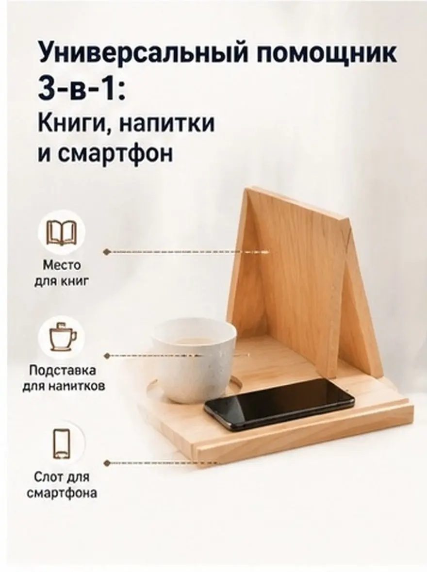 Triangle Book Holder Portable Wooden Shelf Multipurpose Cup Phone Stand Freestanding Tabletop Book Rack Storage Bracket