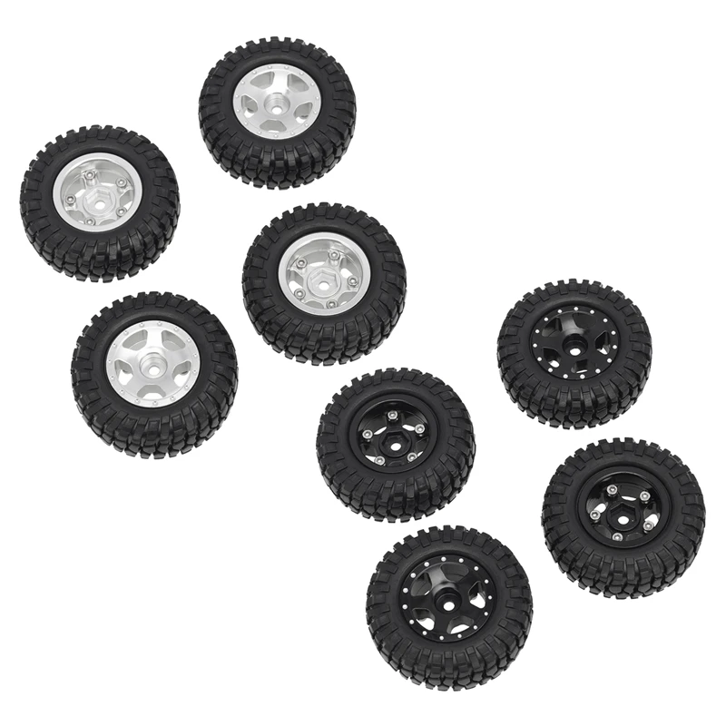 4Piece Wheel Shell With Tire Metal Replacement For SCX24 Jeep Gladiator 1/24Th 4WD Off-Road Truck Model ,Silver