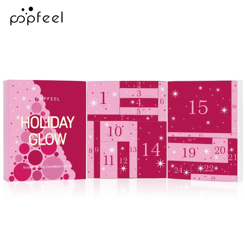 Christmas Countdown Makeup Set 24pcs Lipstick Blush Eye Shadow Cosmetics Holiday Beauty Advent Calendar Gift Box for Women Girls