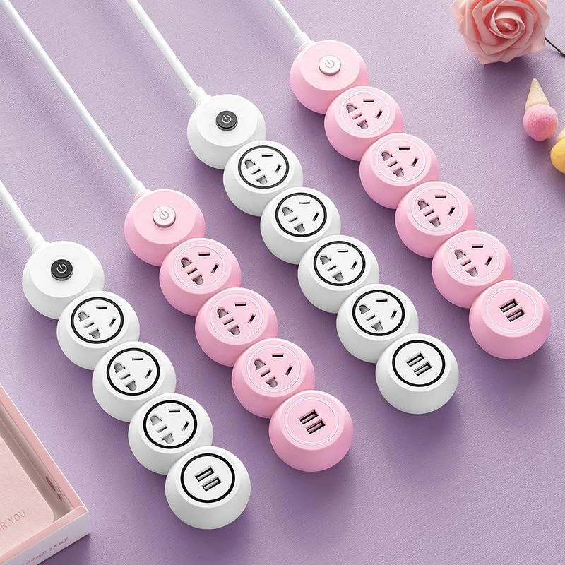 

USB-удлинитель, вилка с несколькими отверстиями и несколькими портами, домашняя розовая милая розетка для студенческого общежития с кабелем, преобразователь мощности для удлинителя