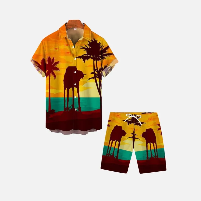 QICHE Spring Summer Two Piece Set Men Short Sleeve Shirt Shorts 3D Digital Print Casual Outfit