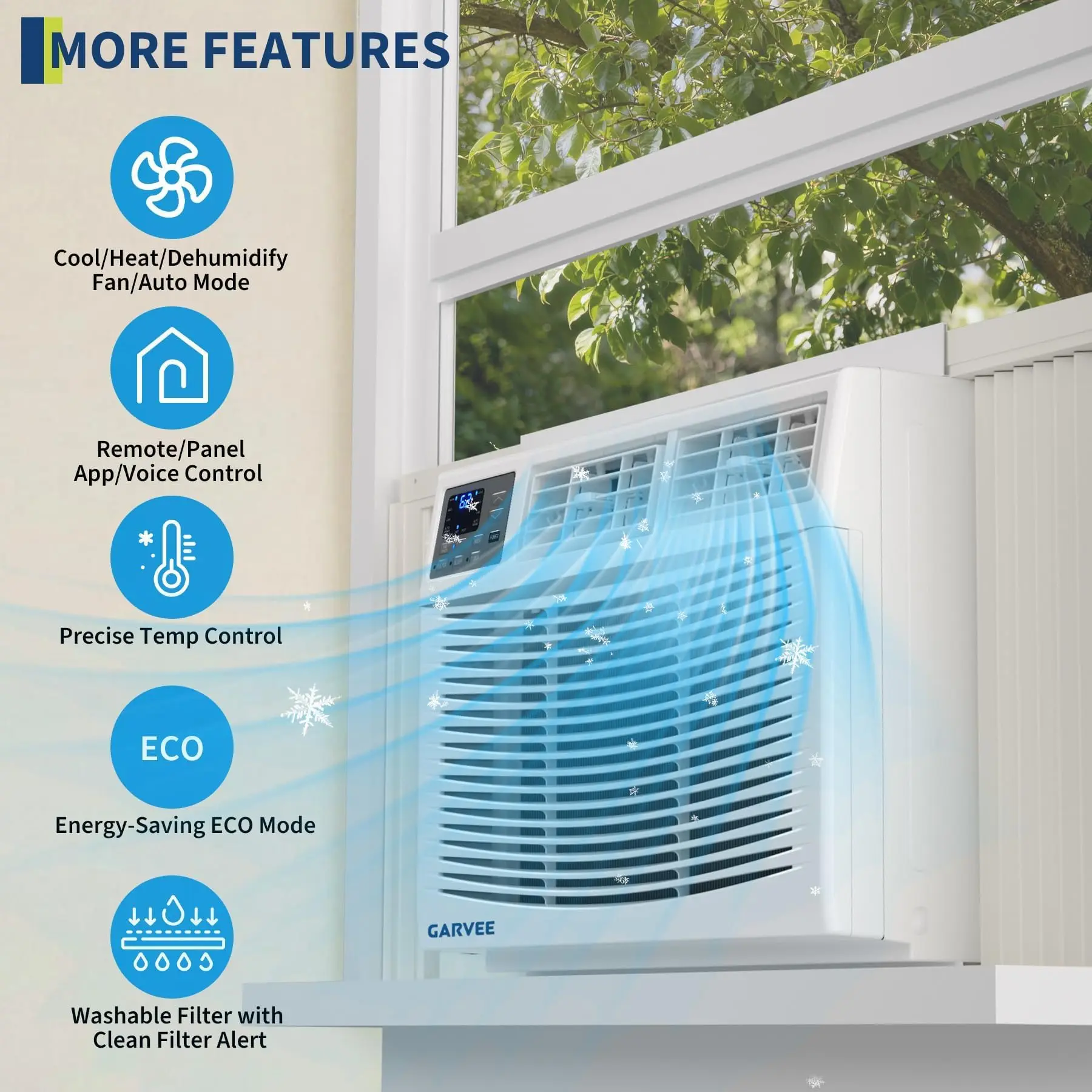 4 In 1 Window Air Conditioner And Heater Combo Dehumidifier And Fan Smart WiFi App Remote Control Energy Efficient Cooling And Heating Alexa Compatible Up To 350 Sq Ft US Standard view 3