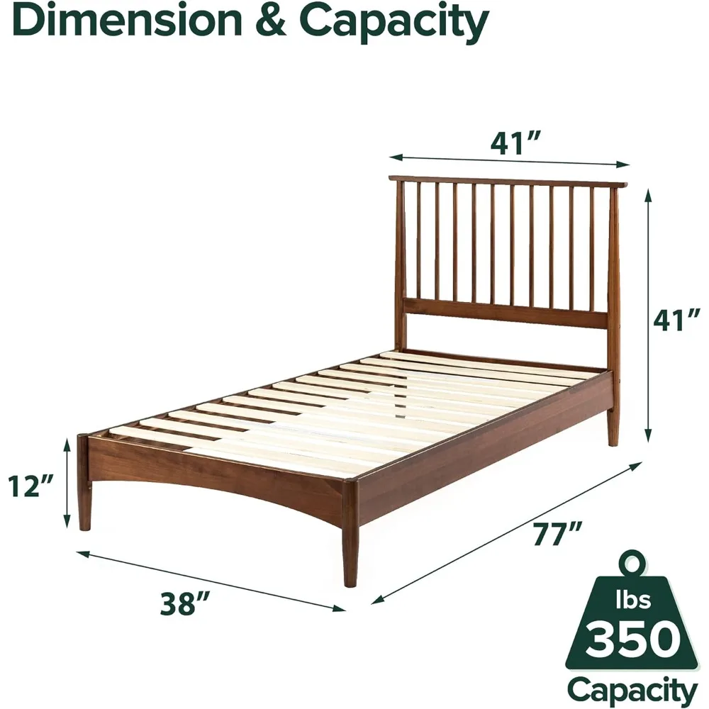 ZINUS Linda Mid Century Wood Platform Bed Frame, Solid Wood Foundation, Wood Slat Support, No Box Spring Needed, Easy Assembly,