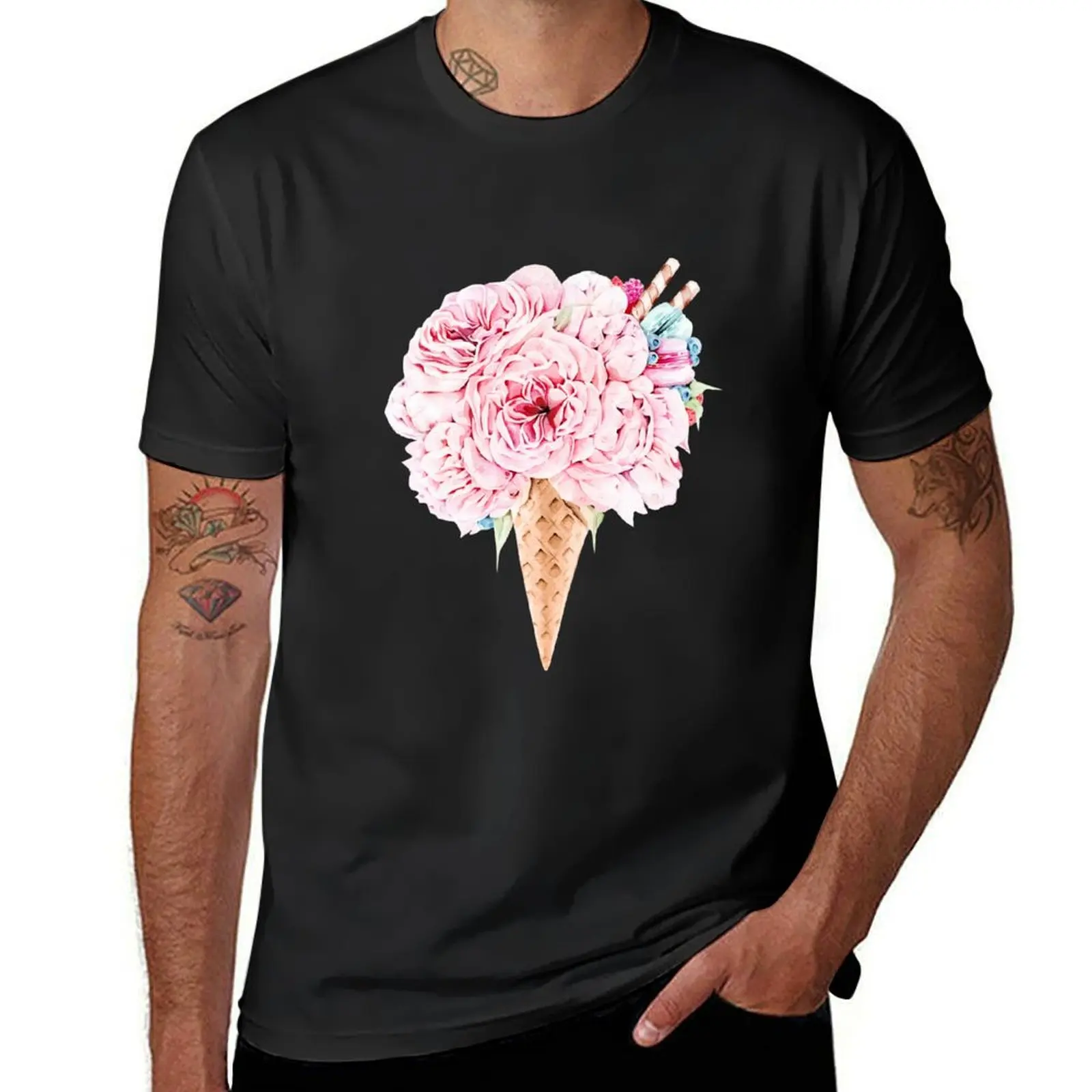 Peonies in waffle cone T-Shirt anime clothes summer tops quick-drying animal prinfor boys mens clothing