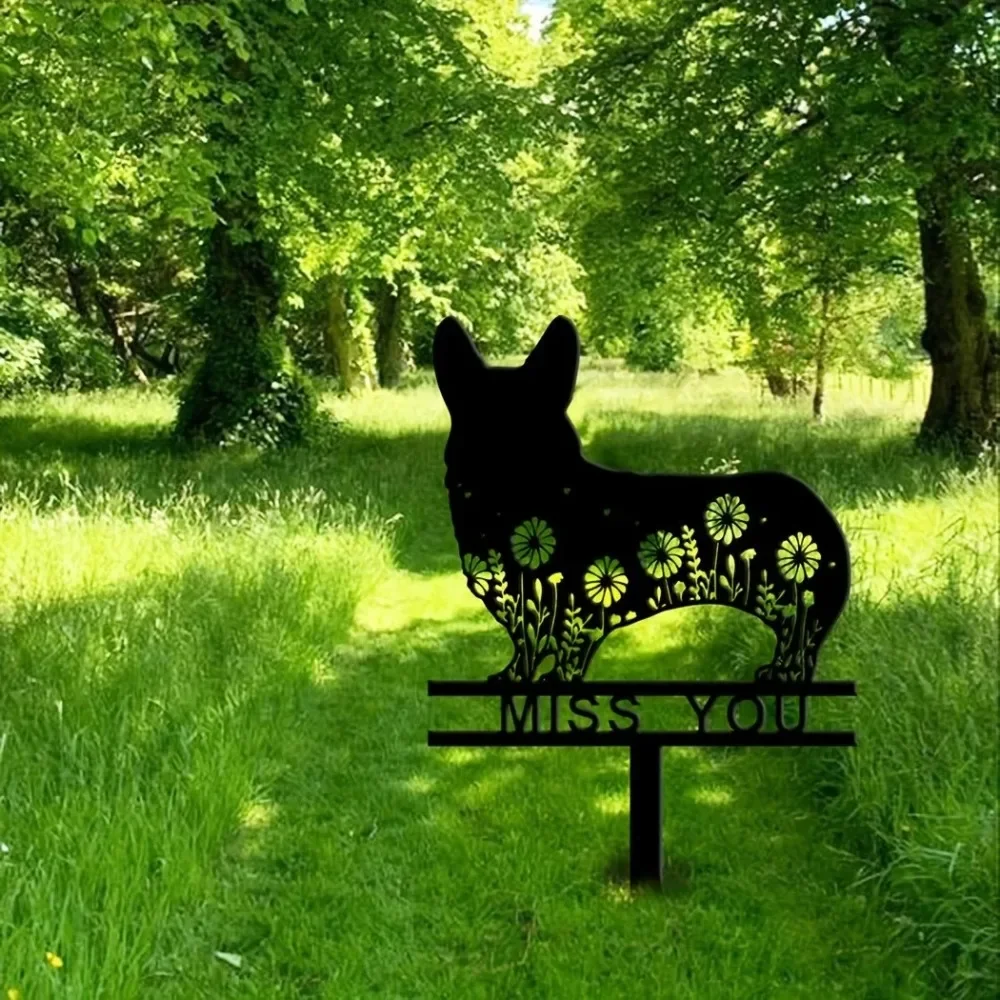 CIFBUY Corgi Pet Grave Marker Metal Sign with Stake Pet Loss Memorial Sympathy Gift Yard Garden Decor Iron Sculpture RusticStyle
