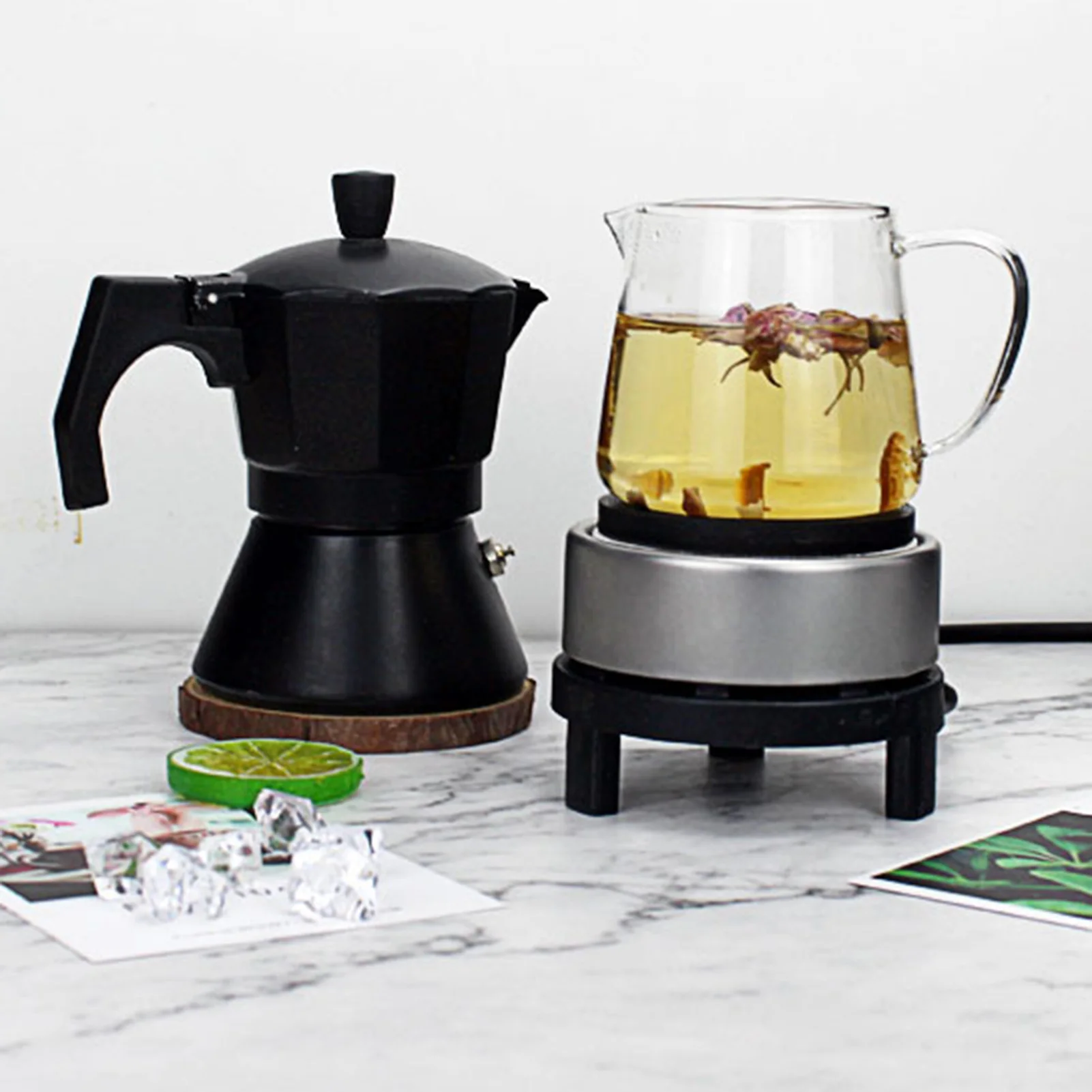 Poêle électrique 300W, brûleur en fonte, Mini réchauffeur pour thé à fond plat, cafetière, Pot en verre résistant à la chaleur