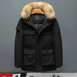 Jaqueta casual masculina, gola de pele com capuz, casacos de pato, à prova de vento masculino, Parkas quentes impermeáveis, alta qualidade, novo, inverno