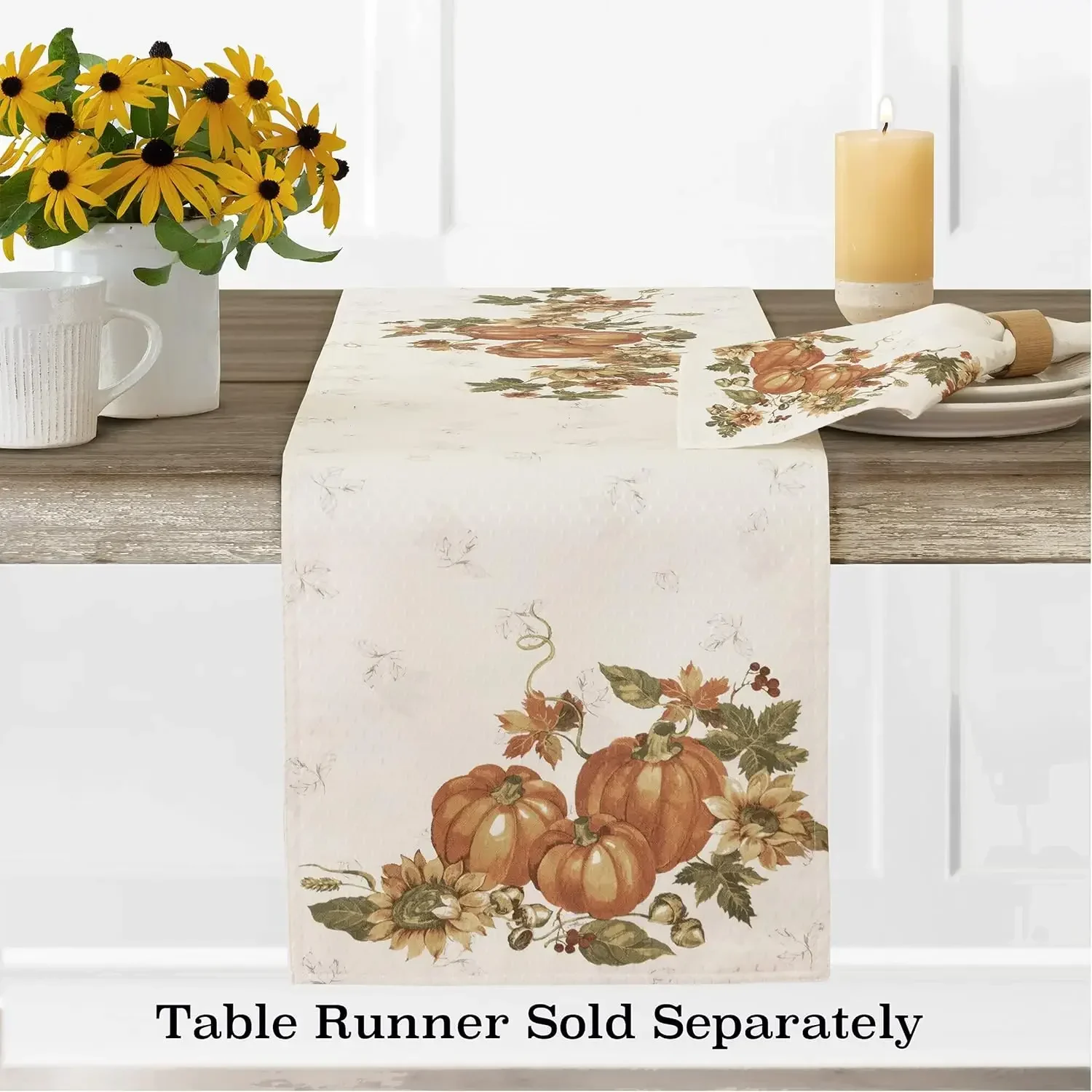 Harvest Bordered Thanksgiving Tablecloth, Autumn Fall Leaf, Sunflower and Acorn Border MDBXZ001