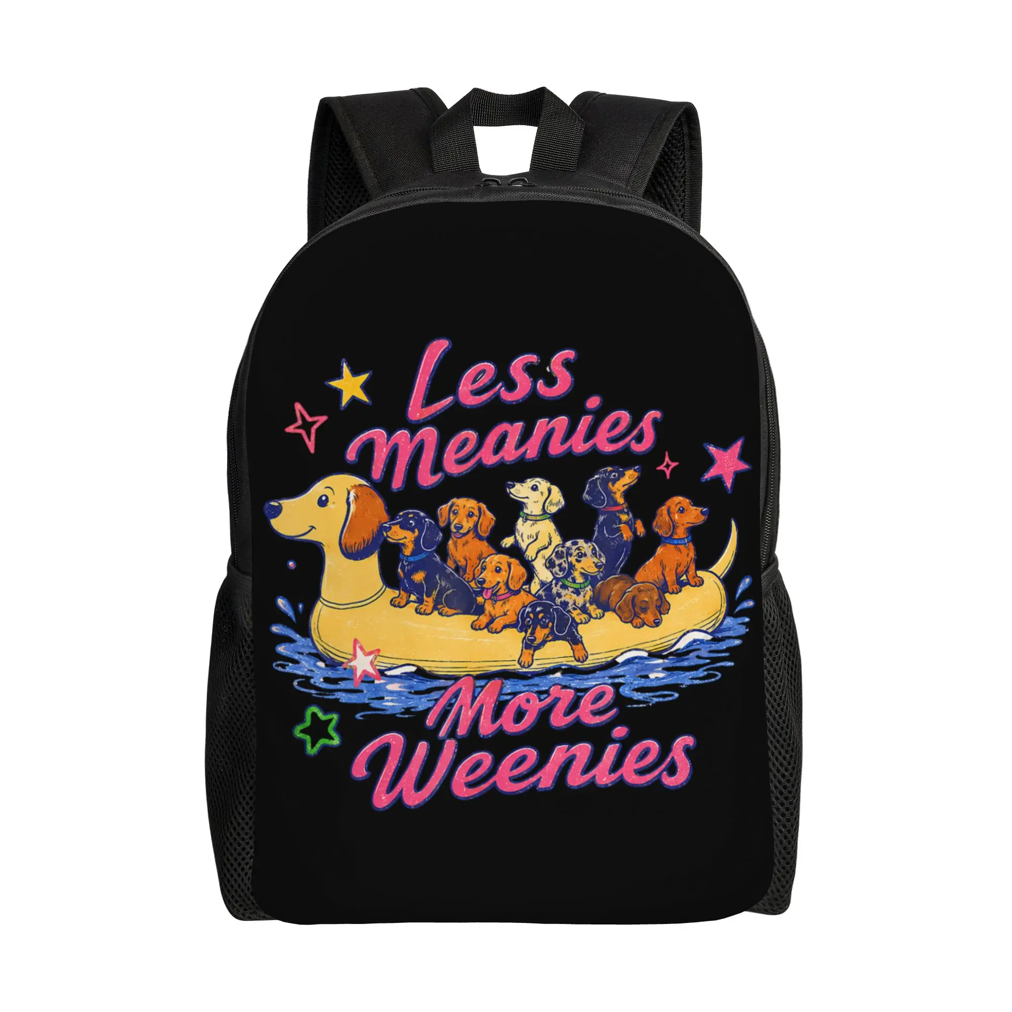 Summer Vibes Dachshund Wiener Less Meanies More Weenies Backpack  University Backpacks Boy Design Print School Bags Novelty